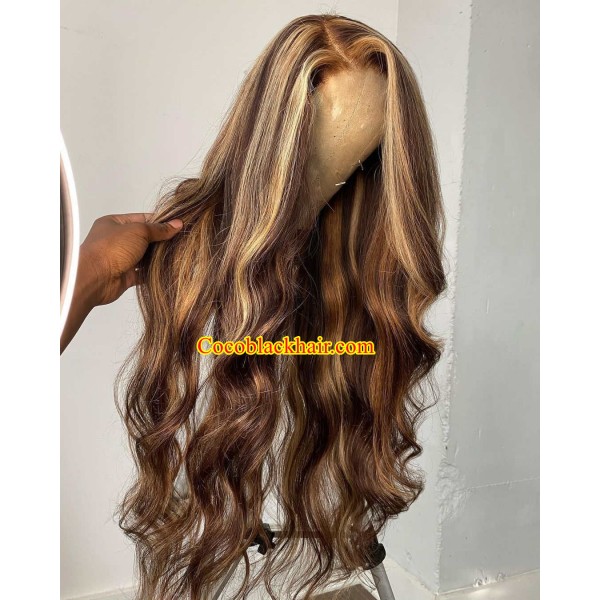 Pamela Honey Blonde Highlight Hd Lace Front Wig Brazilian Virgin Human Hair Pre Plucked