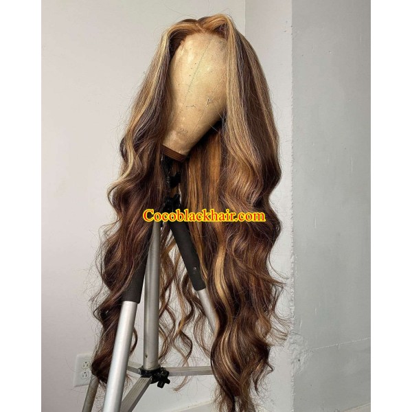 Pamela Honey Blonde Highlight Hd Lace Front Wig Brazilian Virgin Human Hair Pre Plucked