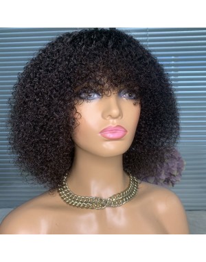 Janay-Short curly with bangs No lace machine made wig Brazilian virgin human hair wig 