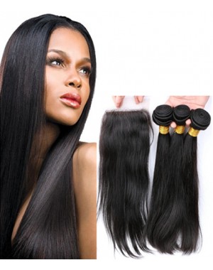 silk closure with 3 bundles silky straight Brazilian virgin