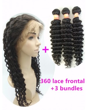 360 lace frontal with 3 wefts Brazilian virgin deep wave