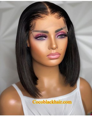 Angela 07-5x5 HD lace closure wig Straight Bob 10A grade Brazilian virgin human hair 