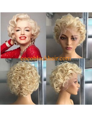 Adah -613 Blonde color pixie wave Brazilian virgin human hair glueless lace front wig