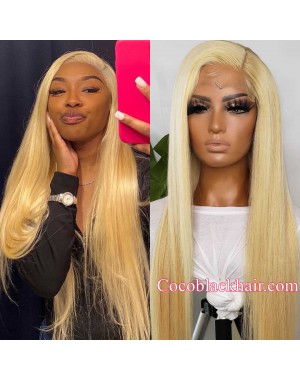 Gina-Transparent lace Blonde 613 color 13x6 glueless lace front wig Brazilian virgin human hair Pre plucked