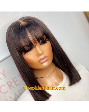 Lucy11-Wear and Go Wig Virgin Human Hair Pre Cut HD Lace Wig straight Bob with bangs