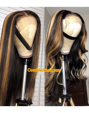 Emily88-Honey blonde highlights body wave human hair 360 wig 