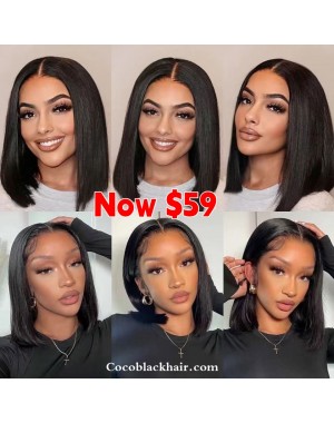 BOB01-Ready ship Brazilian virgin human hair straight bob lace front wig