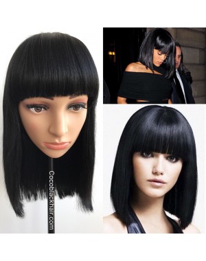 BOB03-Indian virgin blunt cut bob machine made wig with bangs in stock hair