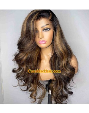 Missy-HD Lace 13x6 Wig Highlights Loose Wave Pre plucked Brazilian virgin human hair glueless lace front wig