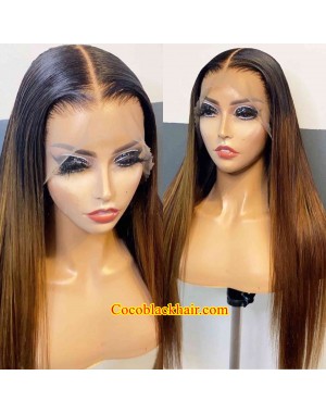 Emily90-Brazilian virgin Ombre Color Silk Straight Pre plucked 360 wig 