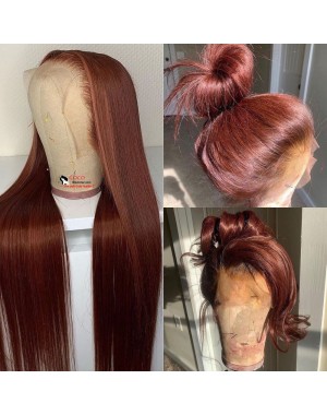 Betty-Reddish brown Silky straight 13x6 HD lace front wig Pre plucked hairline Brazilian virgin human hair 