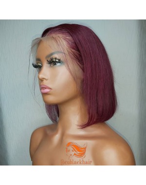 Dana-Burgundy bob Brazilian virgin pre plucked lace wig