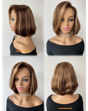Angela 55-Highlight color side part bob Brazilian virgin human hair 5x5 HD lace closure wig 