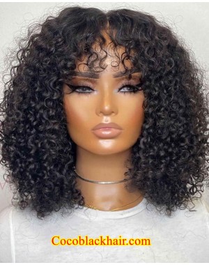 Emily100-Curly bangs 360 wig Brazilian virgin human hair 