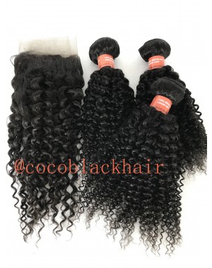 Brazilian virgin curly lace frontal with 3 bundles