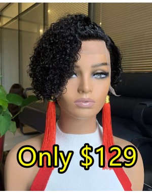 Alex-Curly pixie L parting Glueless lace front wig Brazilian virgin human hair