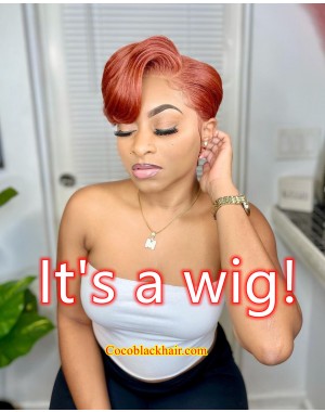 Rouge-Custom color Pixie cut Indian virgin glueless lace front wig 