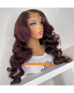 Angela 26-Deep burgundy with natural color roots 5x5 HD lace closure wig 10A grade Brazilian virgin human hair Pre plucked hairline 