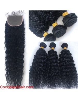 Brazilian virgin deep curly silk base closure with 3 bundles