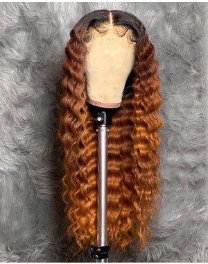 Emily71-Pre plucked Brazilian virgin deep wave ombre brown 360 wig 