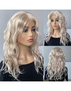 Lucy16-Wear and Go Wig Platinum Wave Curly With Fringe Virgin Human Hair 13x4 Lace Front Wig