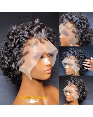 Martha-Pre plucked curly pixie glueless lace front wig Brazilian virgin human hair