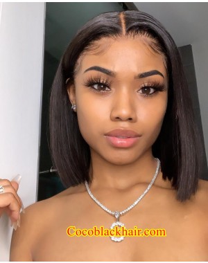 Ebony-Fake scalp 13x6 wig blunt cut BOB Pre-plucked hairline Brazilian virgin human hair