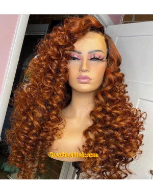 Angela 35-Ginger color loose wave 5x5 HD lace closure human hair wig 