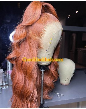 Gabby-13x6 HD Lace front Wig Ginger blonde Loose wave Brazilian virgin human hair Pre plucked