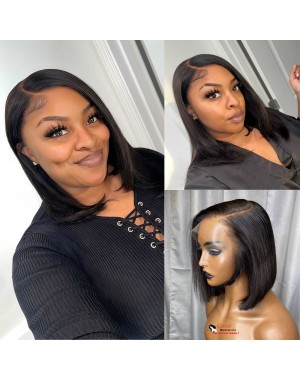 Sally- Virgin human hair Silk Straight Bob 13x6 HD lace front wig Pre plucked hairline