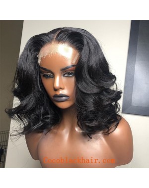 Angela 10-5x5 HD lace closure wig middle parting wave bob 10A grade Brazilian virgin human hair 