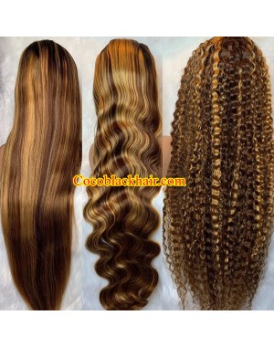 Keyla-highlight brown pre plucked 13*6 lace front wig Brazilian virgin human hair