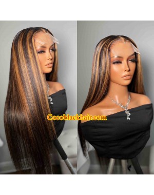 Angela 45-Highlights color Silk straight 5x5 HD Skin melt lace closure wig Pre plucked hairline