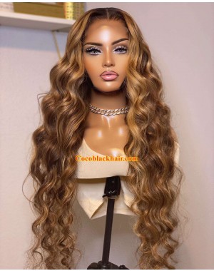 Angela 34-Honey blonde brown 5x5 HD lace closure human hair wig