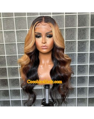 Angela 31-Honey blonde highlights Body Wave human hair 5x5 HD lace closure wig 