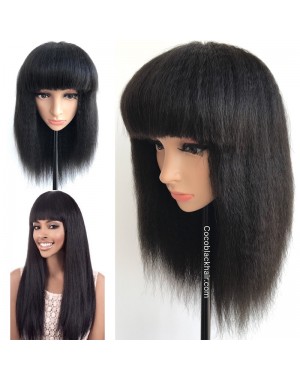 BOB04-Brazilian virgin Kinky straight machine made wig with bangs