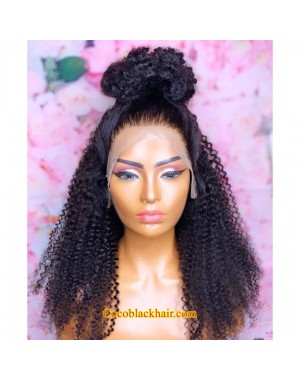 Rena-Indian virgin jerry curl glueless lace front wig