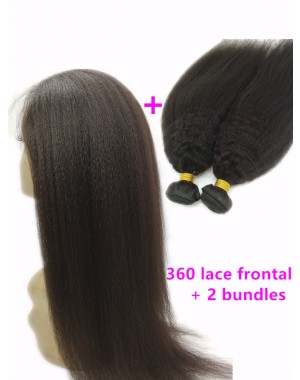 360 lace frontal with 2 bundles Brazilian virgin kinky straight