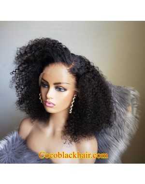 Emily87-Kinky curl bob 360 wig Pre plucked hairline Brazilian virgin human hair bleached knots