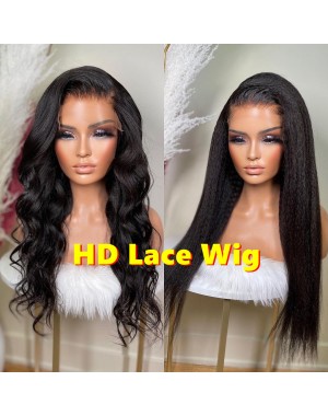 Nancy-HD Lace Kinky Straight 13x6 lace front wig Brazilian virgin hair Pre plucked