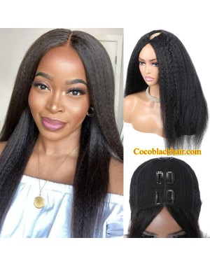 Aqur-Kinky straight V part wig Brazilian virgin human hair Quick & Easy Affordable Wig