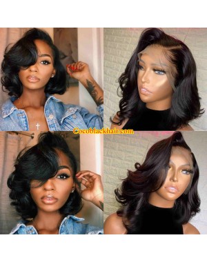 Emily77-Brazilian virgin loose wave bob 360 wig pre plucked hairline bleached knots