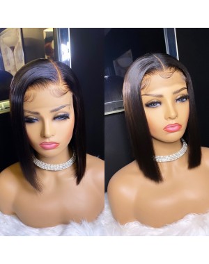 Asia-Blunt cut bob 13x6 glueless lace front wig Brazilian virgin hair Pre plucked hairline