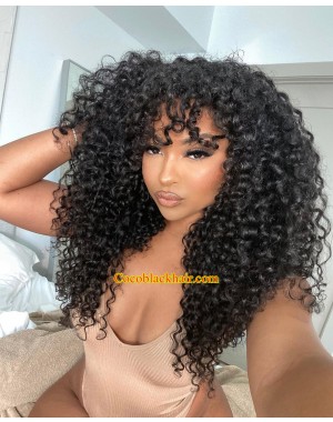 Emily76-Water wave bang bob wig Pre plucked Brazilian virgin 360 wig