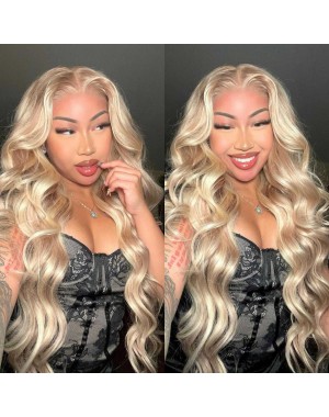 Kelly- Ombre blonde Loose wave Luxury human hair 13x4 glueless lace front wig Pre plucked hairline