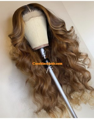 Angela 64-Ombre brown Pre plucked 5x5 HD lace closure wig Brazilian virgin human hair 