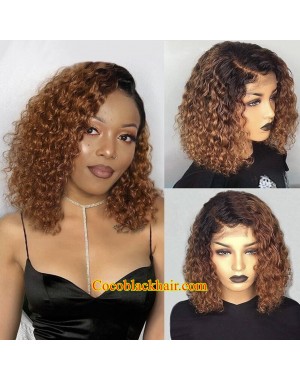 Emily44-Pre plucked ombre brown curly bob 360 wig Brazilian virgin hair