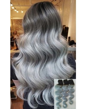 1B / Grey Ombre Body Wave Brazilian Hair Weaves 3 units