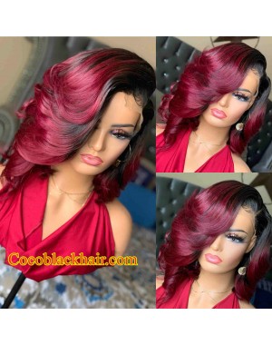 Angela48- 5x5 HD lace closure wig Ombre red wave style Pre-plucked