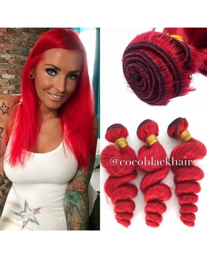 Brazilian virgin red color loose wave bundles wefts 